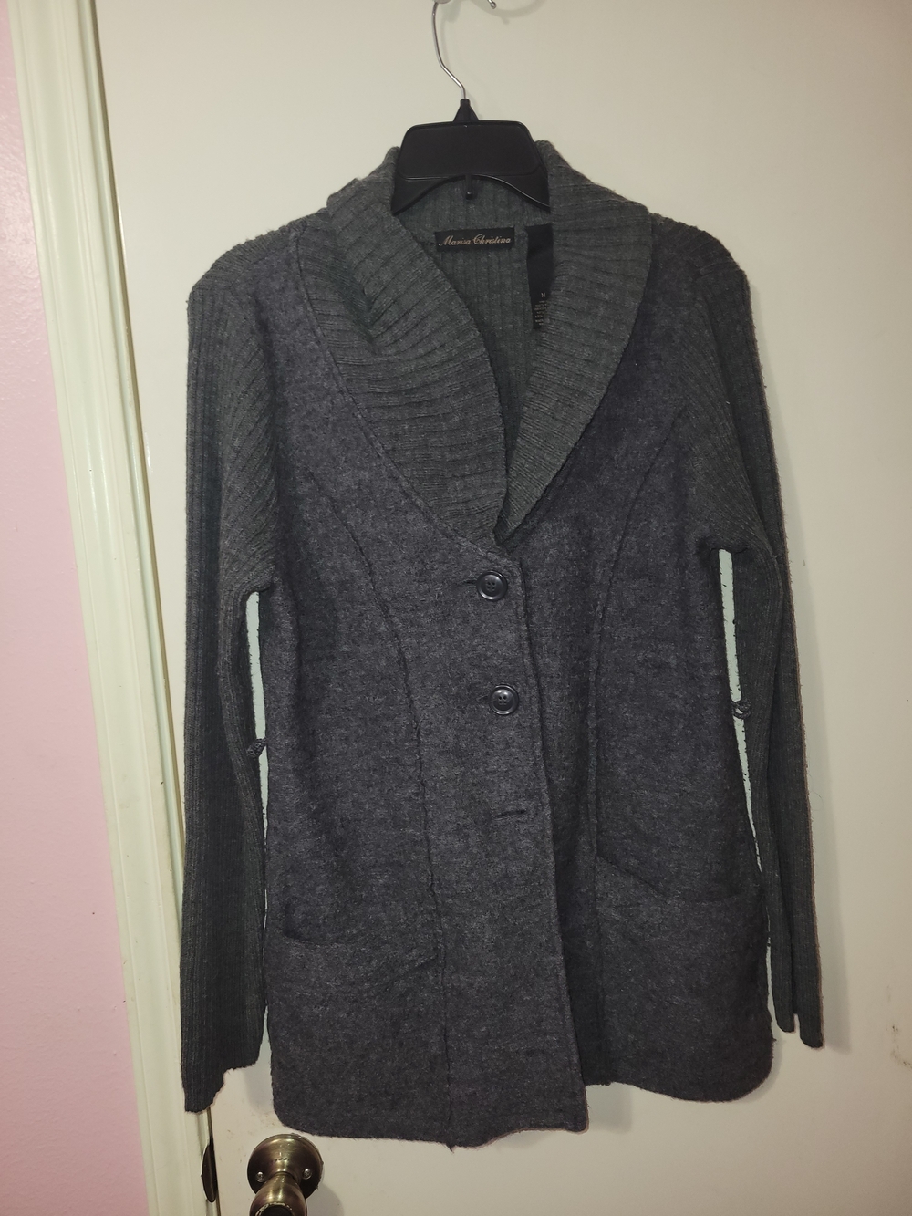 Marisa Christina Dark Gray Shawl Collar Knit Blazer